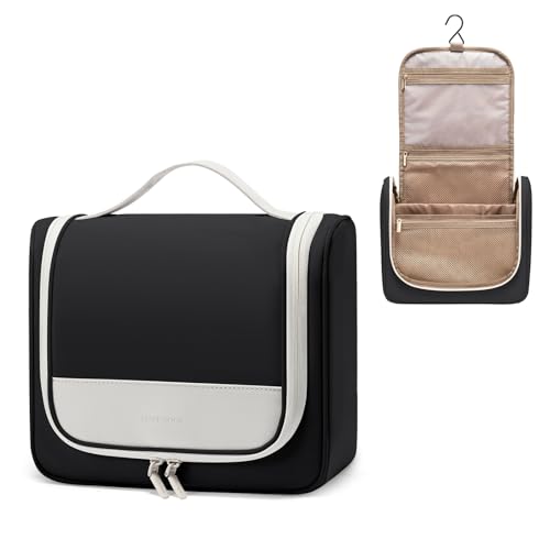 LOVEVOOK Kulturbeutel Damen Herren, Wasserdicht Kulturtasche zum Aufhängen mit Haken, Groß Waschtasche Waschbeutel Kosmetiktasche Kosmetikkoffer Beauty Case Toiletry Bag für Reise Make Up, Schwarz von LOVEVOOK