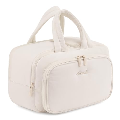 LOVEVOOK Kulturtasche Damen Gross, Leichte Reise Kosmetiktasche Weit Offene Kulturbeutel mit Nassfach, wasserdichte Waschtasche Make up Taschen Organizer mit Griff für Reisen Urlaub, Beige von LOVEVOOK
