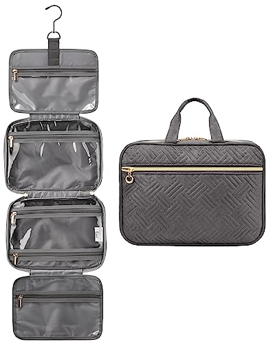 LOVEVOOK Kulturtasche Damen mit Separate Schmuckfach, Wasserdicht Kulturbeutel zum Aufhängen Faltbare Waschtasche Kosmetiktasche Groß mit 360°Drehbare Haken Waschbeutel für Damen Grau von LOVEVOOK