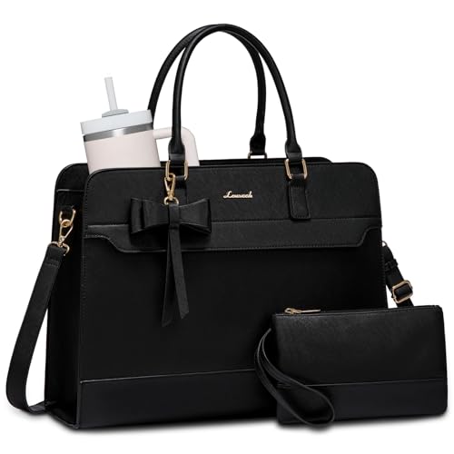 LOVEVOOK Handtasche Damen Groß, 15,6 Zoll Laptoptasche Arbeitstasche Elegant Uni Tasche Schultasche Lehrertasche, PU Leder Aktentasche Business Shopper Tasche Tote Bag für Schule Büro Arbeit, Schwarz von LOVEVOOK
