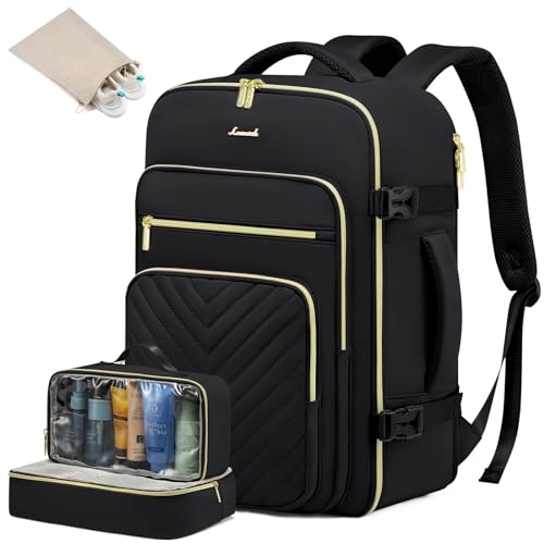 LOVEVOOK Handgepäck Rucksack Flugzeug, 40L Reiserucksack Damen Groß, Wasserdicht Laptop Rucksack Damen 17 Zoll mit Laptopfach, Travel Backpack Kofferrucksack Weekender Bag für Reise Business, Schwarz von LOVEVOOK