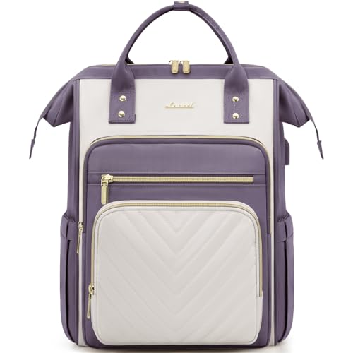 LOVEVOOK Rucksack Damen, 15,6 Zoll Laptop Schulrucksack Wasserdicht, Schultasche Mädchen Elegant Tagesrucksäcke Handtasche 2 in 1, Reiserucksack Arbeitstasche Lehrertasche für Uni Büro, Hellviolett von LOVEVOOK