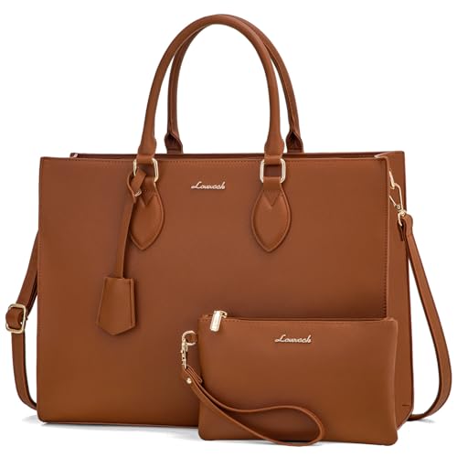 LOVEVOOK Laptoptasche für Damen, 39,6 cm (15,6 Zoll), wasserdicht, Arbeitstasche, Computertasche, Leder, Aktentasche, Business-Bürotasche, große Kapazität, Handtasche, Schultertasche von LOVEVOOK