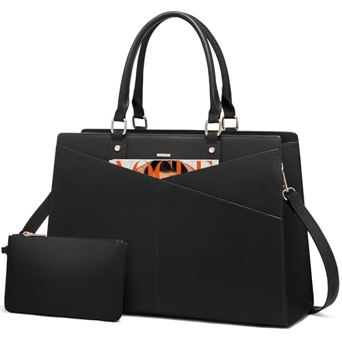 LOVEVOOK Laptoptasche 15,6 Zoll Handtasche Damen, Arbeitstasche Lehrertasche Groß Aktentasche Schultertasche Tote Bag Schultasche Shopper Tasche für Arbeit Büro Uni Business Schule,Schwarz von LOVEVOOK