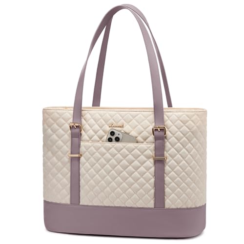 LOVEVOOK Laptoptasche Damen 15,6 Zoll, Handtasche Shopper Business Tasche Aktentasche Lehrertasche mittelgroß, Wasserdicht Notebooktasche Tote Bag für Büro Uni,Beige Rosa von LOVEVOOK