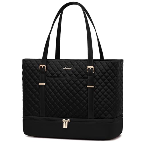 LOVEVOOK Laptoptasche Damen 15,6 Zoll mit Lunch-Fach, Handtasche Shopper Business Tasche Aktentasche Lehrertasche mit Fächern mittelgroß, Wasserdicht Notebooktasche Tote Bag für Büro Uni Schwarz von LOVEVOOK