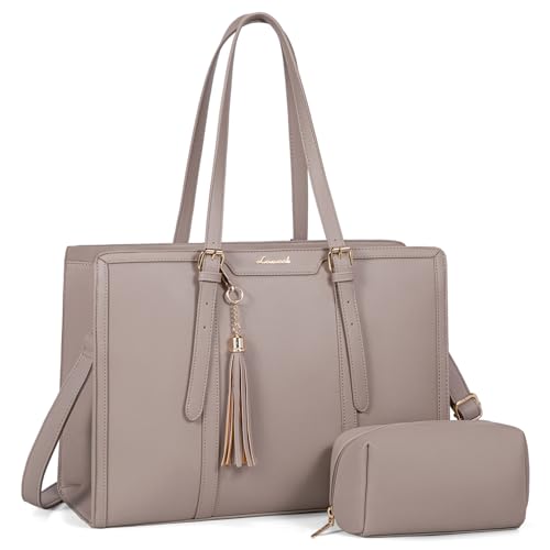 LOVEVOOK Laptoptasche für Damen, 39,6 cm (15,6 Zoll), leichte Canvas-Laptop-Tasche, große Kapazität, Computertasche mit Clutch für Business, Arbeit, Büro, Reisen, Schule, Freizeit (Zimt, 39,6 cm) von LOVEVOOK