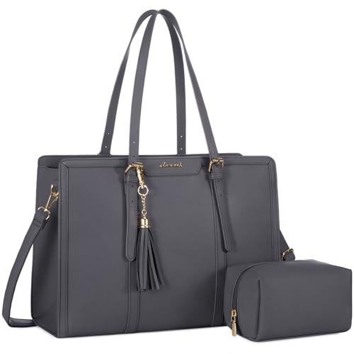 LOVEVOOK Laptoptasche für Damen, 39,6 cm (15,6 Zoll), leichte Leder-Laptoptasche, große Kapazität, Computertasche mit Clutch für Business, Arbeit, Büro, Reisen, Schule (Mitternachtsgrau, 39,6 cm) von LOVEVOOK