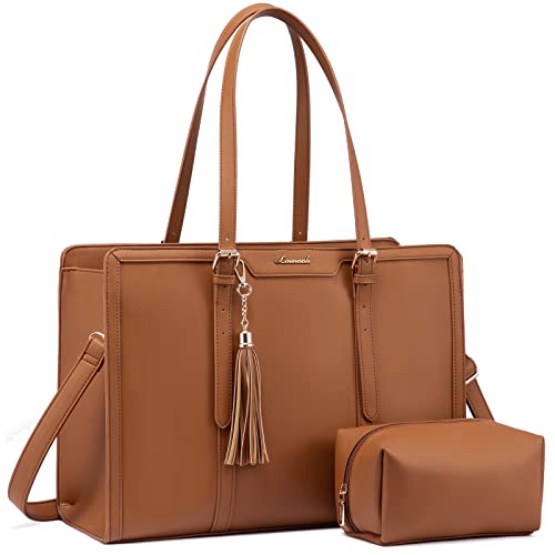 LOVEVOOK Laptoptasche für Damen, 15,6 Zoll, leichte Canvas-Laptop-Tragetasche, große Kapazität, Computertasche mit Clutch, Geldbörse, für Business, Arbeit, Büro, Reisen, Schule, Freizeit (Braun und von LOVEVOOK