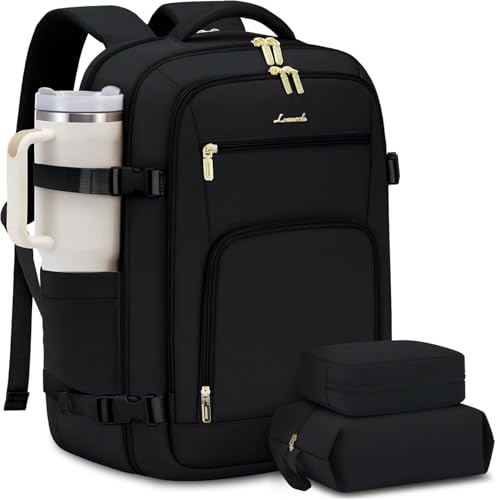 LOVEVOOK Handgepäck Rucksack Herren Damen, 40L Reiserucksack Flugzeug Travel Backpack für 17 Zoll Laptop, Groß Carry On Luggage Cabin Bag für Reise Geschäftsreise Business Wandern Weekend Schwarz von LOVEVOOK