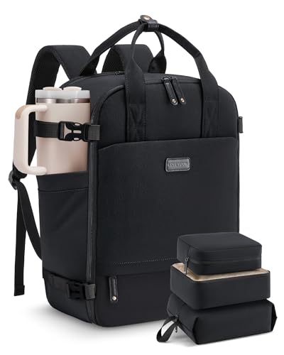 LOVEVOOK Handgepäck Rucksack Flugzeug, Reiserucksack Damen Groß 15.6 Zoll Laptop Travel Backpack Women Weekender Reisetasche Wasserdicht Carry On Cabin Luggage Bag für Business Reise Urlaub, Schwarz von LOVEVOOK