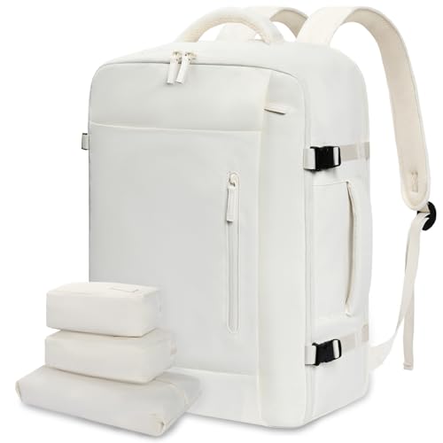 LOVEVOOK Reiserucksack Damen Herren Groß, 40L Handgepäck Rucksack mit 3 Packing Cubes, Wasserdicht Laptop Rucksack 17 Zoll Travel Backpack Weekender Cabin Bag für Reise Arbeit Wandern, Beige von LOVEVOOK