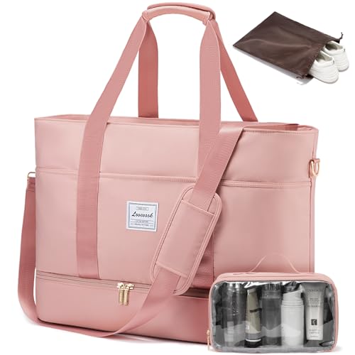 LOVEVOOK Reisetasche Damen, Wasserdicht Weekender Travel Duffel Carry On Bag mit Schuhfach, Kliniktasche Geburt Mommy Handgepäck Tasche Saunatasche Gym Fitnesstasche für Reise Ryanair Rosa von LOVEVOOK