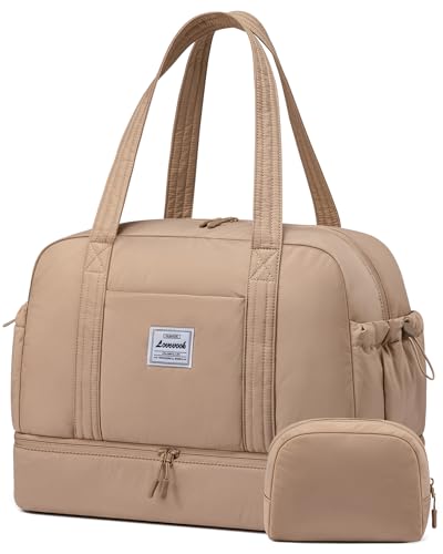LOVEVOOK Handgepäck Reisetasche Damen, Leicht Puffer Weekender Travel Duffle Bag Women Kliniktasche Geburt Große Sporttasche mit Schuhfach Carry On Cabin Luggage für Easyjet Flugzeug Reise Gym Sauna von LOVEVOOK