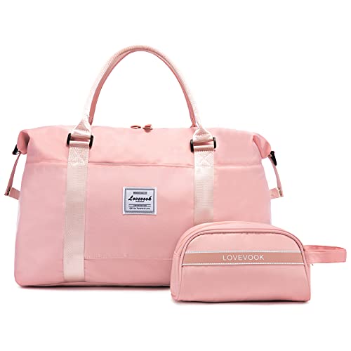 LOVEVOOK Reisetasche Damen Sporttasche Handgepäck Tasche Weekender Bag Schwimmtasche Wasserdicht Travel Bag Duffle Bag Fitnesstasche Frauen Kliniktasche für Reise Gym Flugzeug (Rosa-2, M) von LOVEVOOK