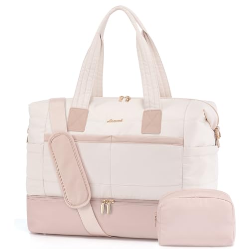 LOVEVOOK Weekender Reisetasche Damen, Kliniktasche Geburt Handgepäck Tasche Leicht Krankenhaustasche, Puffer Groß Travel Duffle Bag mit Schuhfach & Kulturtasche, Sporttasche für Flugzeug Reise von LOVEVOOK