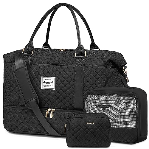 LOVEVOOK Reisetasche Sporttasche Damen Groß Weekender Travel Duffle Bag mit Kosmetiktasche Handgepäck Tasche mit Schuhfach Mommy Bag Kliniktasche Geburt Wasserdicht für Flugzeug Reise Gym 3 Set von LOVEVOOK