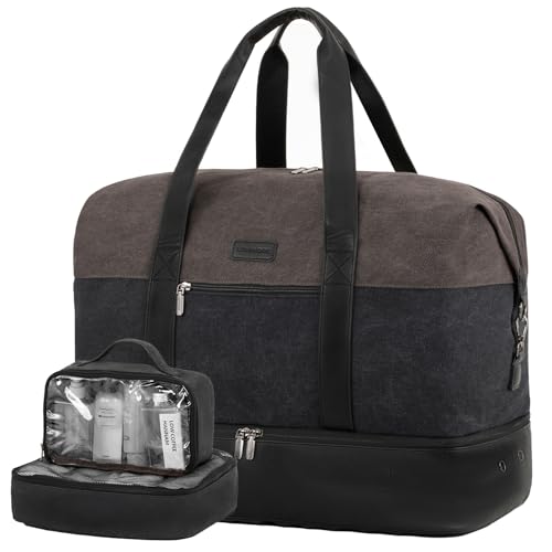 LOVEVOOK Reisetasche Weekender Herren Groß, 56L Handgepäck Tasche Für Flugzeug, Sporttasche Duffle Bag Travel Bag Kliniktasche Geburt Damen mit Schuhfach Für Reisen Gym Canvas Grau Schwarz von LOVEVOOK
