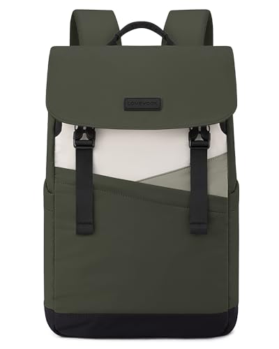 LOVEVOOK Rucksack Damen Herren, 15.6 Zoll Laptop Schulrucksack Teenager Mädchen Elegant, Leichte Schultasche Backpack Wasserdicht, Tagesrucksack Daypack Woman für Uni Schule Reise Arbeit, Grün Beige von LOVEVOOK
