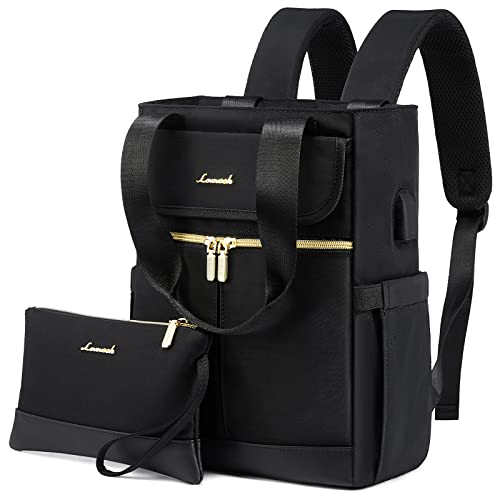 LOVEVOOK Rucksack Damen Klein, Kleiner Cityrucksack Handtasche 2 in 1 Rucksacktasche mit USB Ladeanschluss, Mini Tasche Daypack Backpack Women Elegant für Freizeit Reisen Arbeit, Schwarz von LOVEVOOK