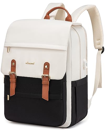 LOVEVOOK Rucksack Damen Wasserdicht, Laptoprucksack 15,6 Zoll diebstahlsicher Daypack, Schulrucksack Teenager Mädchen, Lässig Schulranzen Cityrucksack, Handgepäck, für Ausflüge, Schule, Beige Schwarz von LOVEVOOK