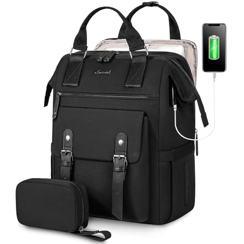 LOVEVOOK Rucksack Damen Laptop, 15,6 Zoll Schulrucksack Mädchen Teenager mit Separate Computer Compartment, Wasserdicht Schultasche Rucksäcke Backpack für Schule Uni Business Arbeit Reise Schwarz von LOVEVOOK