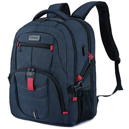 LOVEVOOK Rucksack für Damen, 43,2 cm (17 Zoll), Laptop-Rucksack, große Kapazität, Reiserucksack mit USB-Ladeanschluss und Schloss, Mochilas de Mujer Büchertasche für Uni (43,2 cm, Reinblau) von LOVEVOOK