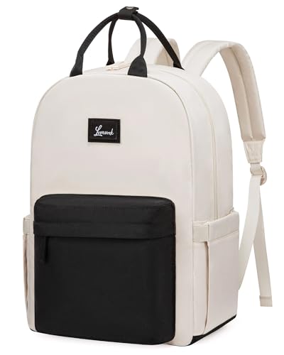 LOVEVOOK Laptop Rucksack Damen, 15.6 Zoll Schulrucksack Teenager Mädchen Schultasche City Backpack Women Elegant Tagesrucksäcke Wasserdicht School Bag Casual Daypacks für Schule Reise, Beige Schwarz von LOVEVOOK