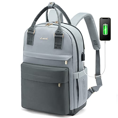 LOVEVOOK Schultasche Mädchen Schulrucksack Teenager Wasserdichter Tasche Damen Klein mit Laptopfach 15,6 Zoll Anti Diebstahl Rucksack für Schule Uni Reise Arbeit, Grau Blau von LOVEVOOK