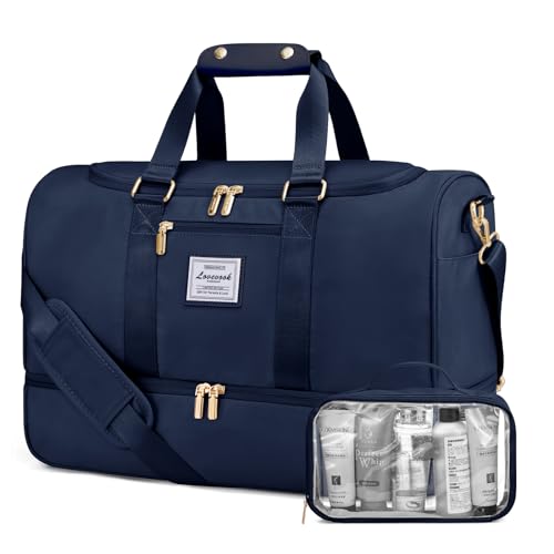 LOVEVOOK Sporttasche Reisetasche Damen, Weekender Travel Bag mit Kulturtasche, Schuhfach & Nassfach, Wasserdicht Carry on Bag Overnight Bag, Handgepäck Tasche für Fitness Urlaub Camping, Blau von LOVEVOOK