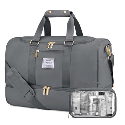 LOVEVOOK Sporttasche Reisetasche Damen, Weekender Travel Bag mit Kulturtasche, Schuhfach & Nassfach, Wasserdicht Gym Bag Schwimmtasche Saunatasche, Handgepäck Tasche für Reisen Fitness Urlaub, Grau von LOVEVOOK