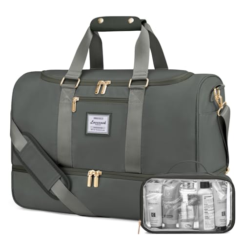 LOVEVOOK Sporttasche Reisetasche Damen, Weekender Travel Bag mit Kulturtasche, Schuhfach & Nassfach, Wasserdicht Strandtasche Schwimmtasche Saunatasche, Handgepäck Tasche für Sport Urlaub, Grün von LOVEVOOK
