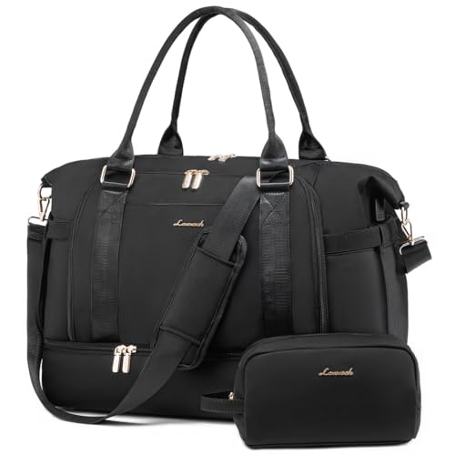 LOVEVOOK Sporttasche Reisetasche Damen, Weekender Travel Duffle Bag mit Kulturtasche, Schuhfach & Nassfach, Wasserdicht Gym Bag Overnight Bag, Handgepäck Tasche für Sport Reisen Flugzeug, Schwarz von LOVEVOOK