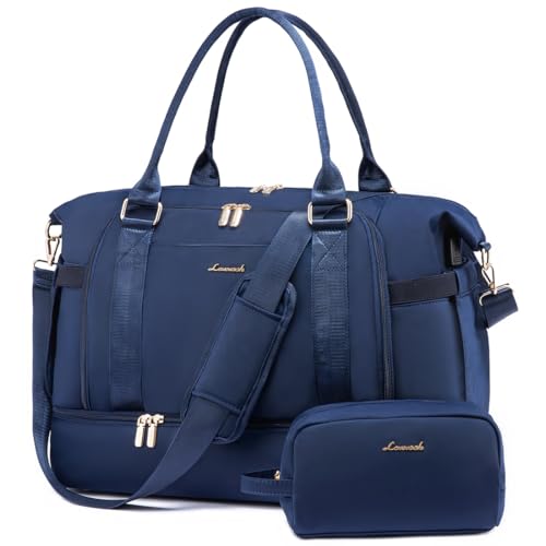 LOVEVOOK Sporttasche Reisetasche Damen, Weekender Travel Duffle Bag mit Kulturtasche, Schuhfach & Nassfach, Wasserdicht Carry On Bag Trainingstasche, Handgepäck Tasche für Reisen Fitness, Blau von LOVEVOOK