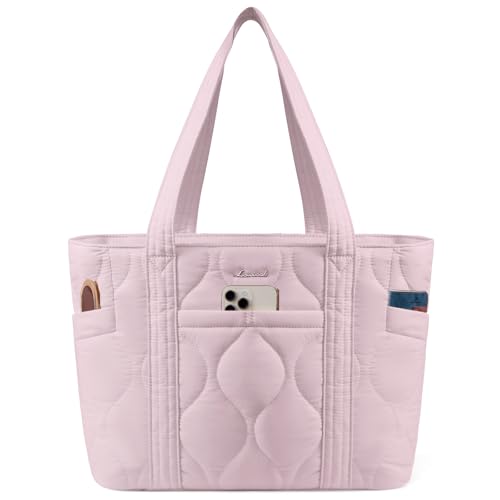 LOVEVOOK Tote Bag Damen 15.6 Zoll Laptop Handtasche Groß Shopper Tasche Elegante Puffer Arbeitstasche Aktentasche Lehrertasche Bürotasche Einkaufstasche Women für Uni Business Reisen, Rosa von LOVEVOOK