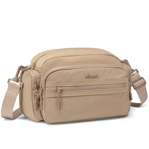 LOVEVOOK Umhängetasche Damen, Shoulder Crossbody Bag Damen Schwarze, Mittelgroß Handtasche mit Vielen Fächern Leichte Schultertasche, Messenger Bag für Reisen Büro Party Freizeit, Khaki von LOVEVOOK