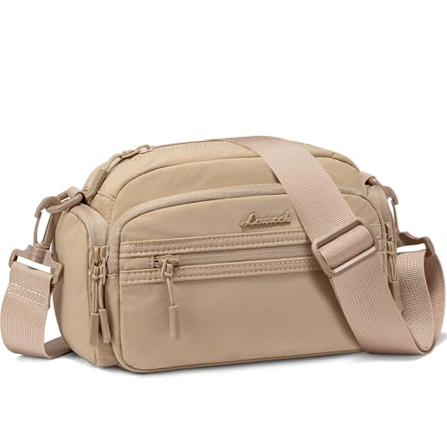 LOVEVOOK Umhängetasche Damen, Handtasche Klein Crossbody Bag, Bauchtasche mit Vielen Fächern Leichte Schultertasche Women Fashion Handy Tasche, Messenger Bag für Reisen Büro Party Elegante, Khaki von LOVEVOOK