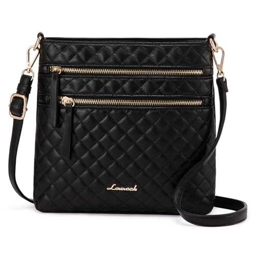 LOVEVOOK Umhängetasche Damen Crossbody Bag PU Leder Schultertasche Kleine Handtasche Damen Mittelgroß Shoulder Bag Women Fashion Handy Tasche Elegante für Reisen Büro Party Freizeit Schwarz von LOVEVOOK