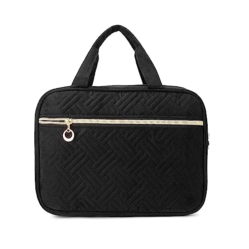 LOVEVOOK Kulturtasche Damen Schwarz, Wasserdicht Kulturbeutel Kosmetiktasche zum Aufhängen, Faltbare Waschtasche mit 360° Drehbare Haken, Beauty Case für Reise von LOVEVOOK