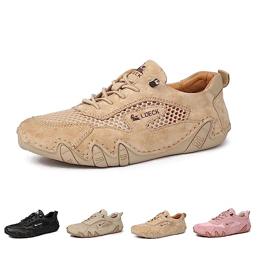 Atmungsaktive Mesh-Trail-Schuhe aus Leder for Damen, wasserdicht, rutschfest, atmungsaktiv, Beck-Schuhe for Damen for Wandern und Spazierengehen, Sommer-Wander-Trail-Schuhe (Color : Khaki, Size : 37 von LOVEWLVNCL