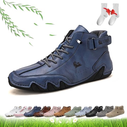 Damen handgefertigte High-Top-Stiefel, deck Barfuß-Wanderschuhe Damen Draussen Rutschfest Leicht Atmungsaktiv Chukka-Stiefel Flache Slipper zum Wandern und Spazierengehen ( Color : Blau , Size : 40 EU von LOVEWLVNCL