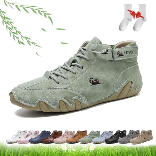 Damen handgefertigte High-Top-Stiefel, deck Barfuß-Wanderschuhe Damen Draussen Rutschfest Leicht Atmungsaktiv Chukka-Stiefel Flache Slipper zum Wandern und Spazierengehen ( Color : Light green , Size von LOVEWLVNCL