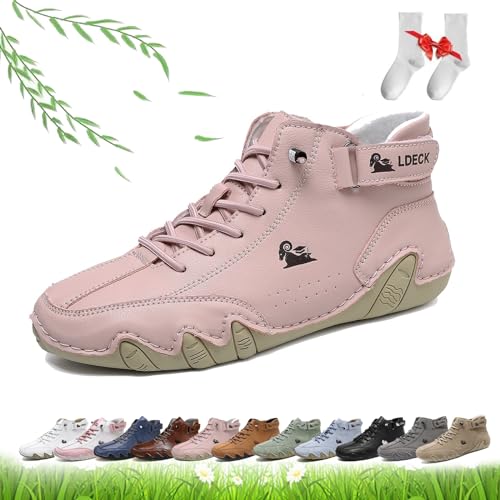 Damen handgefertigte High-Top-Stiefel, deck Barfuß-Wanderschuhe Damen Draussen Rutschfest Leicht Atmungsaktiv Chukka-Stiefel Flache Slipper zum Wandern und Spazierengehen ( Color : Pink , Size : 39 EU von LOVEWLVNCL