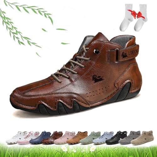 Damen handgefertigte High-Top-Stiefel, deck Barfuß-Wanderschuhe Damen Draussen Rutschfest Leicht Atmungsaktiv Chukka-Stiefel Flache Slipper zum Wandern und Spazierengehen ( Color : Reddish brown , Siz von LOVEWLVNCL