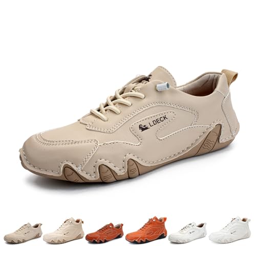 Damenmode, handgefertigt, lässige Wanderschuhe, Beck-Schuhe for Damen, wasserdicht, rutschfest, Retro, weiches Leder, leichte Outdoor-Sneaker for Wandern (Color : Khaki Low top, Size : 41 EU) von LOVEWLVNCL