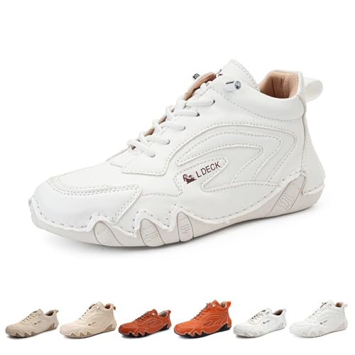 Damenmode, handgefertigt, lässige Wanderschuhe, Beck-Schuhe for Damen, wasserdicht, rutschfest, Retro, weiches Leder, leichte Outdoor-Sneaker for Wandern (Color : Weiß, Size : 42 EU) von LOVEWLVNCL