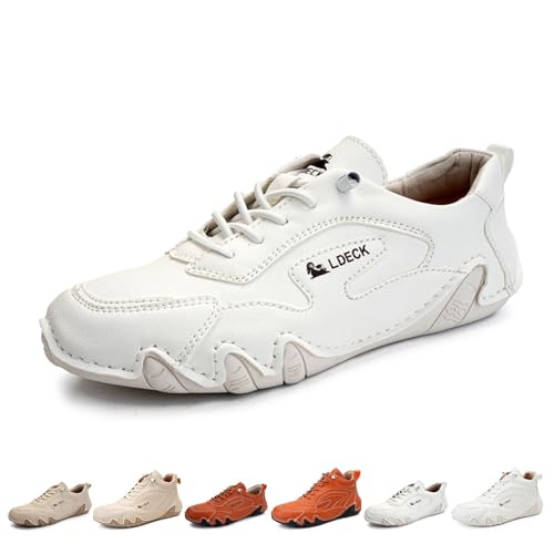 Damenmode, handgefertigt, lässige Wanderschuhe, Beck-Schuhe for Damen, wasserdicht, rutschfest, Retro, weiches Leder, leichte Outdoor-Sneaker for Wandern (Color : White Low top, Size : 36 EU) von LOVEWLVNCL