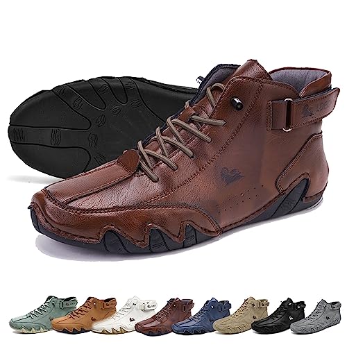 Handgefertigte Wildleder Klettverschluss Hohe Stiefel, Wasserdicht Rutschfeste Atmungsaktive Leichtes Gewicht Barfuß Schuhe Herre, Ganzjahres High Top Stiefel ( Color : Red Brown , Size : 50 EU ) von LOVEWLVNCL