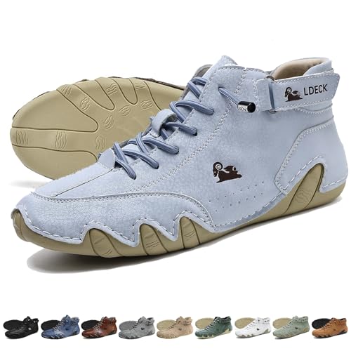 Handmade Suede High Boots - Outdoor Unisex beck Shoes Explorer Waterproof Lightweight Chukka Boots Non-Slip Breathable Casual Sneakers for Walking Hiking Camping & Driving (Color : Light blue, Size von LOVEWLVNCL