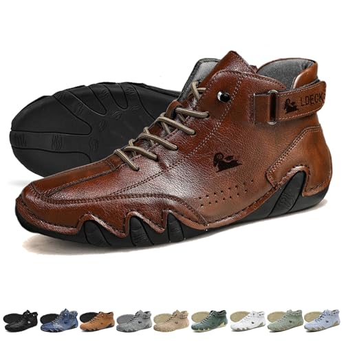 Handmade Suede High Boots - Outdoor Unisex beck Shoes Explorer Waterproof Lightweight Chukka Boots Non-Slip Breathable Casual Sneakers for Walking Hiking Camping & Driving (Color : Reddish brown, Si von LOVEWLVNCL